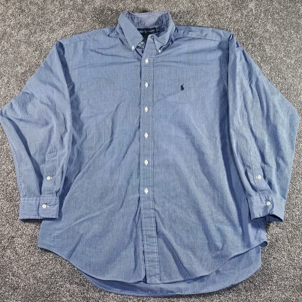 Ralph Lauren Button Down Shirt Mens 17 34/35 Blue Yarmouth Micro Check Cotton - Picture 4 of 10